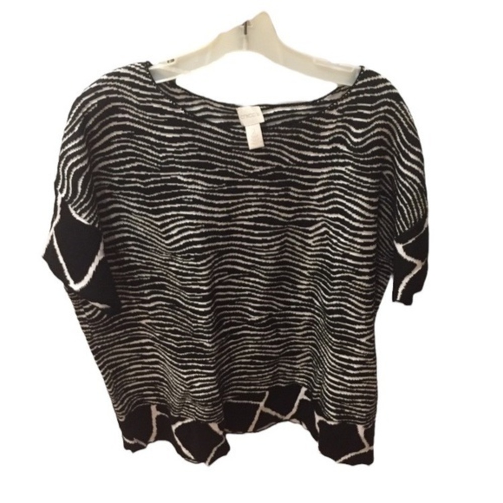 Chico’s Zebra Stripe Cotton Sweater NWOT Short Sleeve 2 (12-144) Black & white - Picture 1 of 4